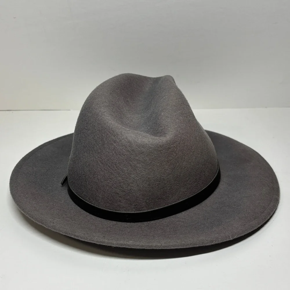 Gelso Bianco Made in Italy Dark Gray 100% Wool Felt Fedora Hat with Leather Band